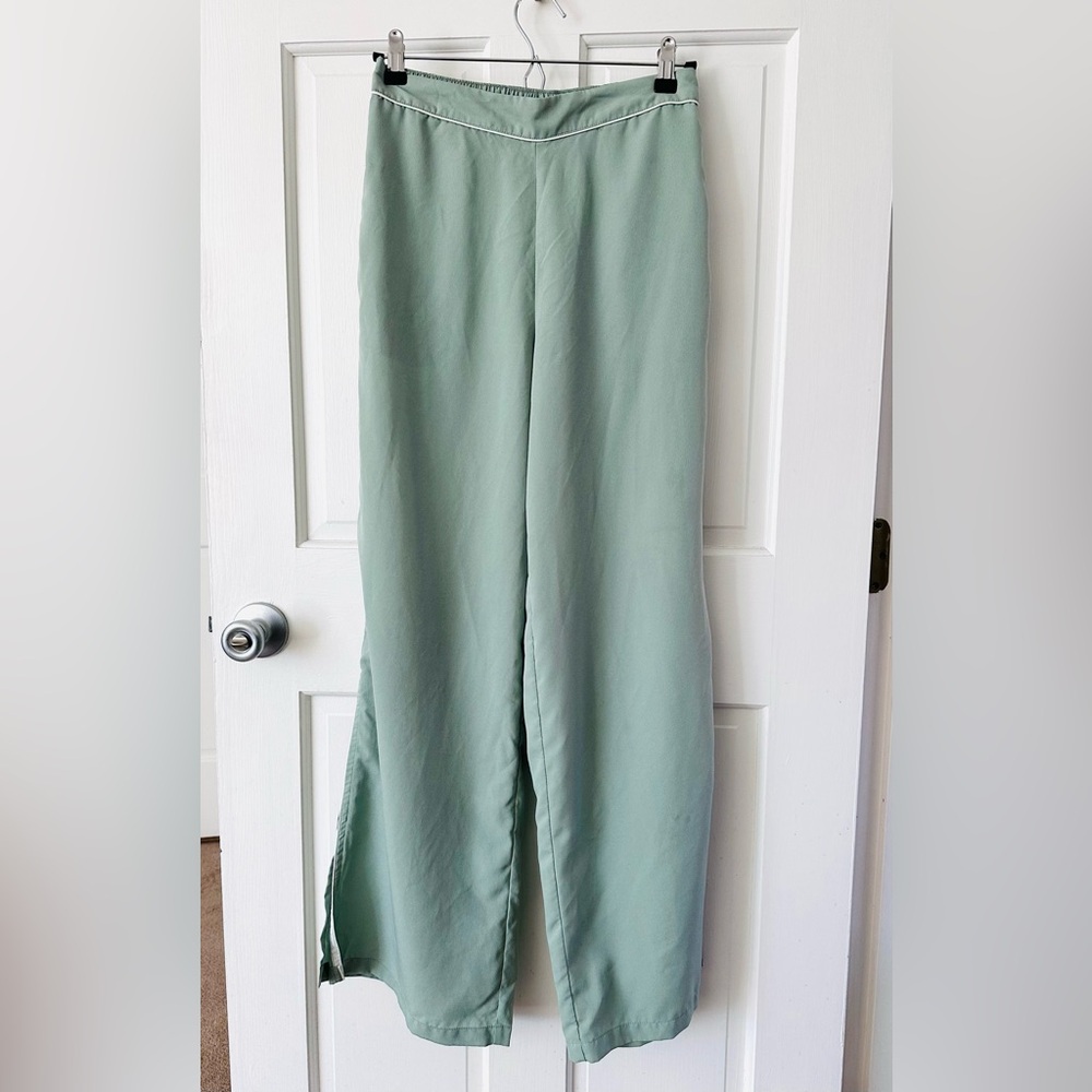 Jason Wu Green Wide Leg Pull-on Track Pants Side Stripe Split Hem Size S
